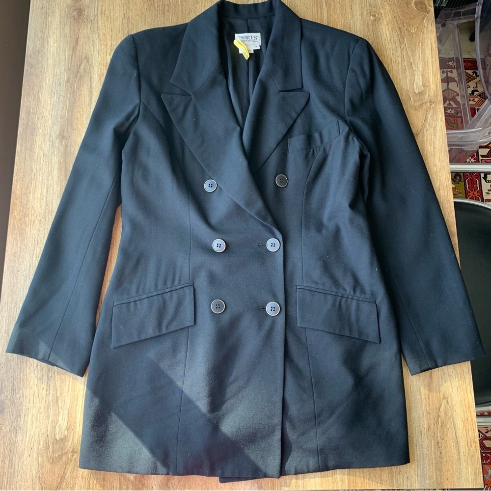 Vintage PORTS INTERNATIONAL Blazer Size 10 Black Womens Double Breasted Wool